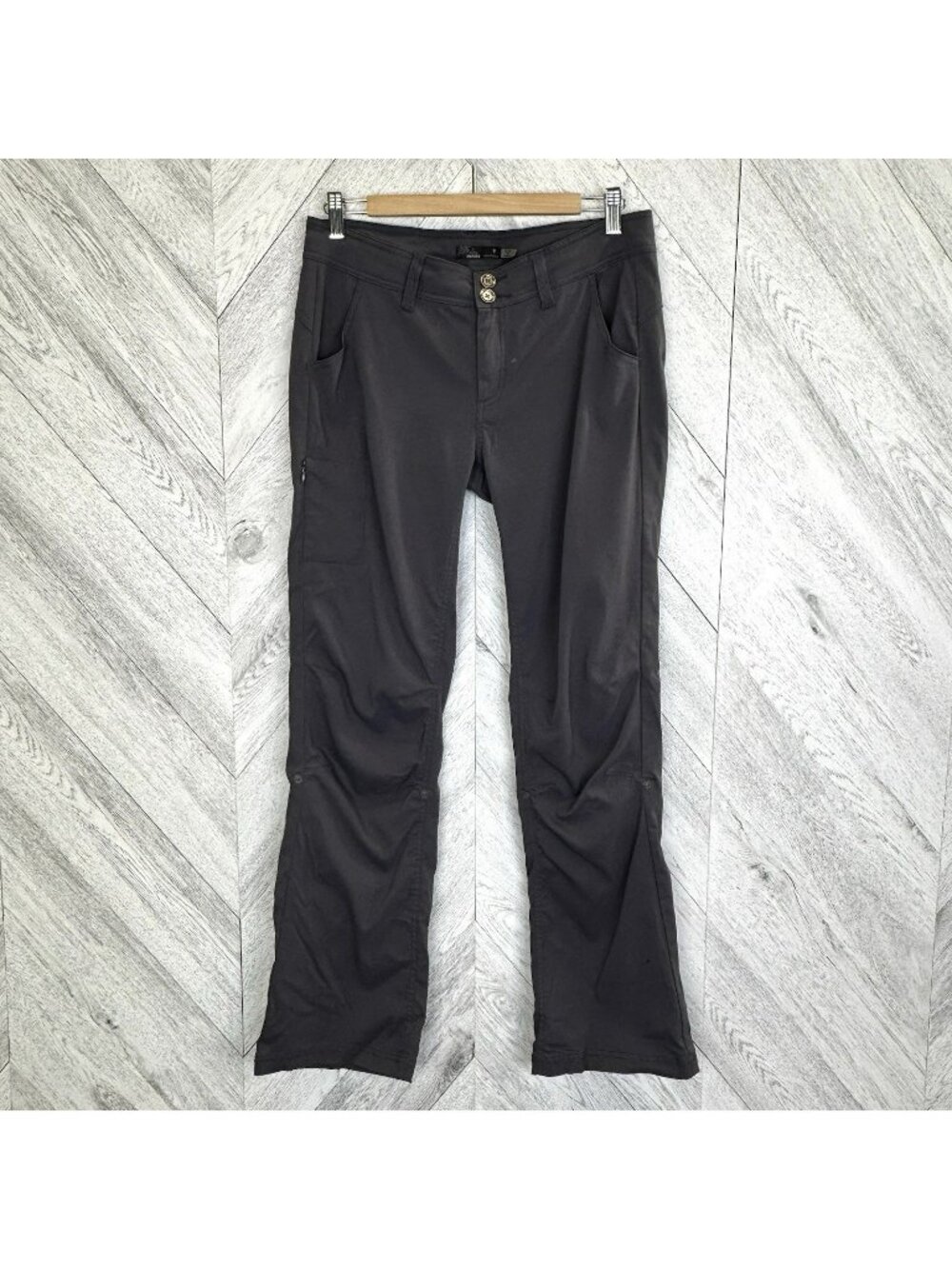 Prana Pants Womens Size 8 Dark Gray Outdoor Hiking Gorpcore Roll Snap Hems
